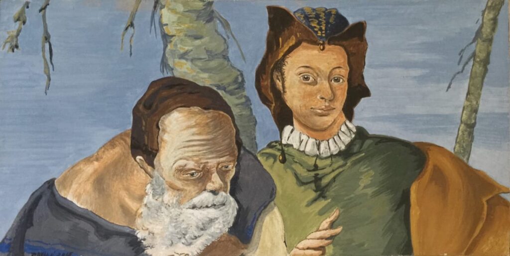 This is a detail interpretation of the much larger original by Giovanni Battista Tiepolo. The clients were interested in the profile of Rachel's father Laban and her husband Jacob.