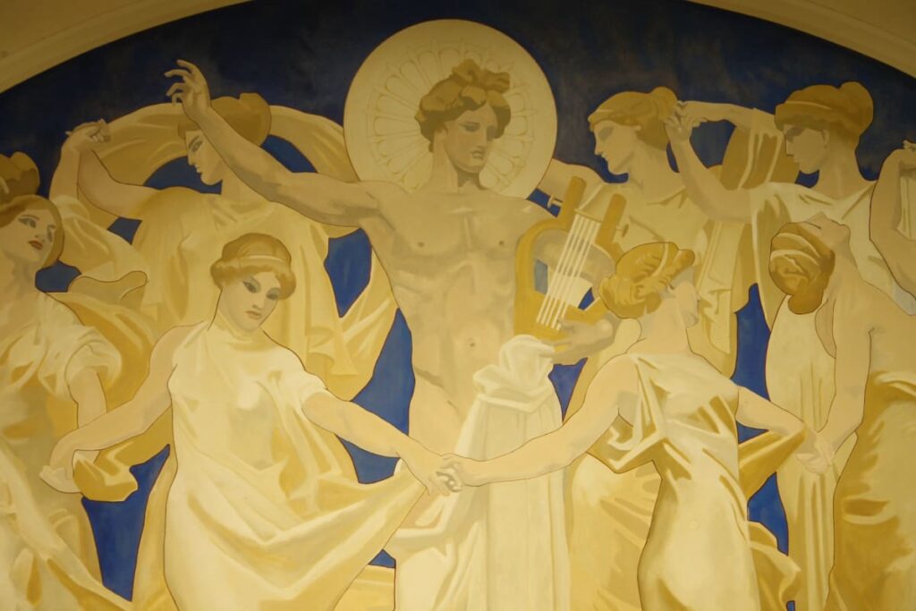 This mural filled a large void in a living room. The client had two beautiful mirrors in the room and wanted something brilliant for this enormous wall.